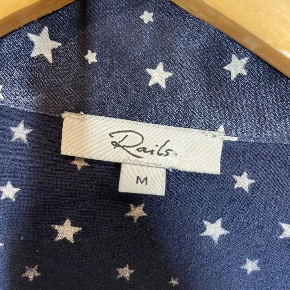 Rails Satin Pajama Top Midnight Stars Women's Size‎ Medium Button Up Collared